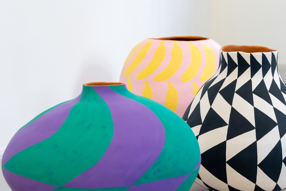 No two hand-painted patterns are exactly the same, with small variations giving Galiciadis’ geometric forms a sense of movement. Photo by Malle Madsen, courtesy of von Bartha Copenhagen.