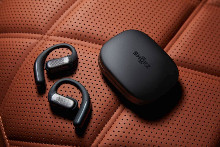 Shokz OpenFit Pro black on leather