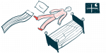 A person lays awake on the floor of a bedroom at nighttime, with a pillow and blanket nearby.