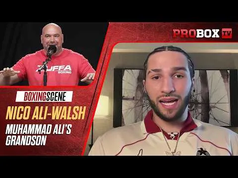 Thumbnail for "THEY'RE EXPLOITING MY GRANDFATHER'S NAME" Nico Ali-Walsh SLAMS Zuffa Boxing Over Ali Revival Act