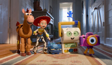 (L-R): Bullseye, Jessie, Atlas, Smarty Pants, and Snappy in Disney and Pixar's Toy Story 5