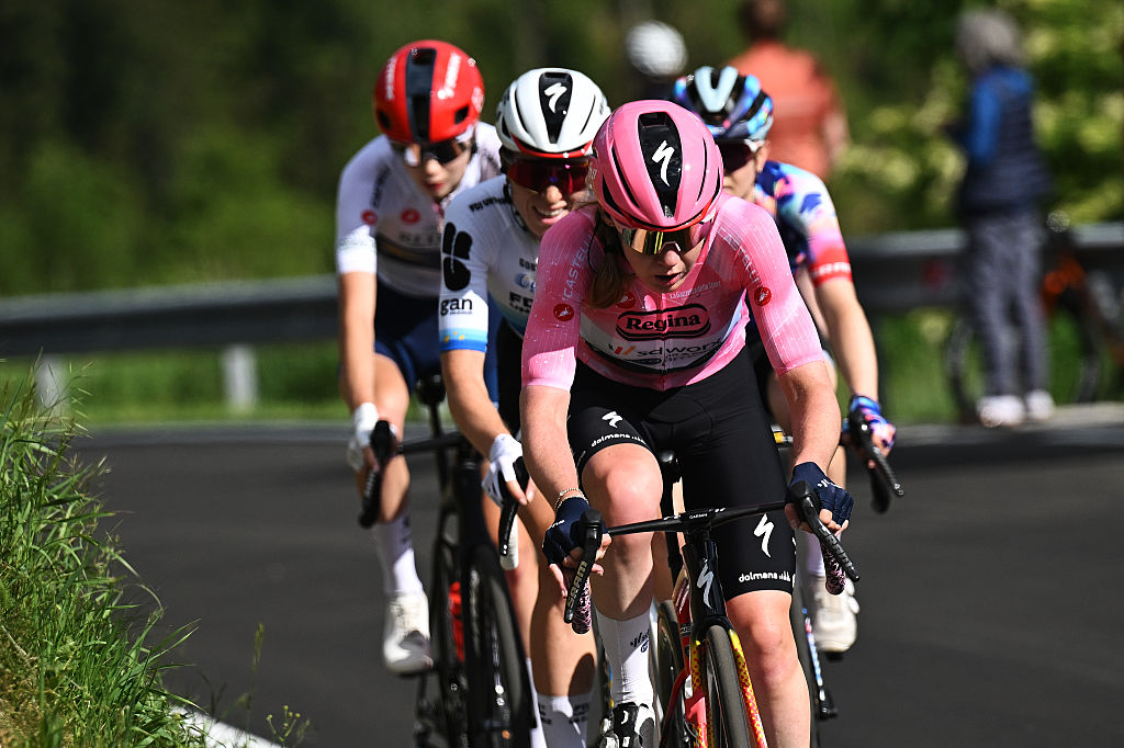 Anna van der Breggen (SD Worx - Protime) leads the race during stage 5 of the 2026 Giro d'Italia Women a 146km stage from Longarone to Sante Stefano di Cadore. (Photo by Luc Claessen/Getty Images)