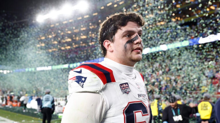 New England Patriots offensive tackle Will Campbell (66) walks off the field after the game. The Seattle Seahawks defeat the Patriots in Super Bowl LX on Feb. 8, 2026 at Levi’s Stadium.