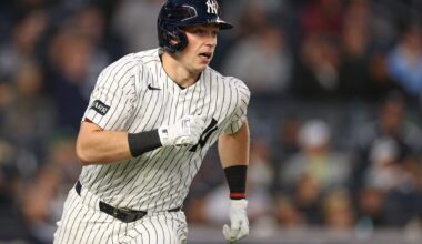 Yankees first baseman Ben Rice runs the bases against the Orioles during the 2026 MLB season.