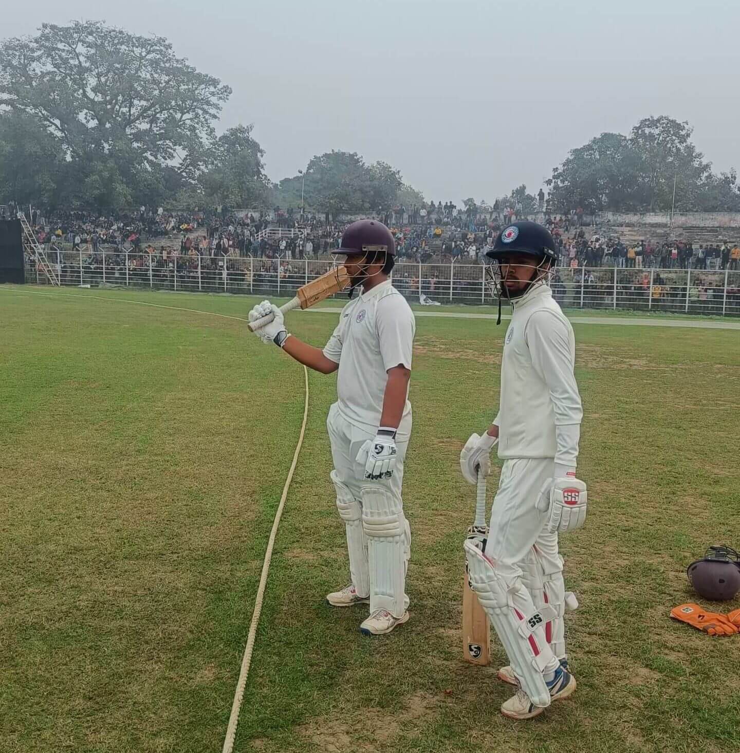 Vaibhav Sooryavanshi and Sraman Nigrodh prepare to open the batting on Ranji Trophy debut at Moin-ul-Haq Stadium, Patna