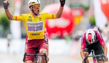 New Zealander Ben Oliver of Modern Adventure Pro Cycling celebrates as he crosses the finish line to win the fifth stage of the Tour De Wallonie cycling race, from Bassenge to Aubel (176,4 km), on Friday 05 June 2026. BELGA PHOTO DAVID PINTENS (Photo by DAVID PINTENS / BELGA MAG / Belga via AFP)