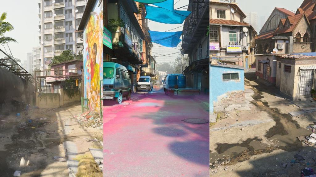 A vibrant street-level gameplay screenshot of the Mumbai multiplayer map in Call of Duty: Modern Warfare 4, from the Xbox Games Showcase 2026 hands-on preview.