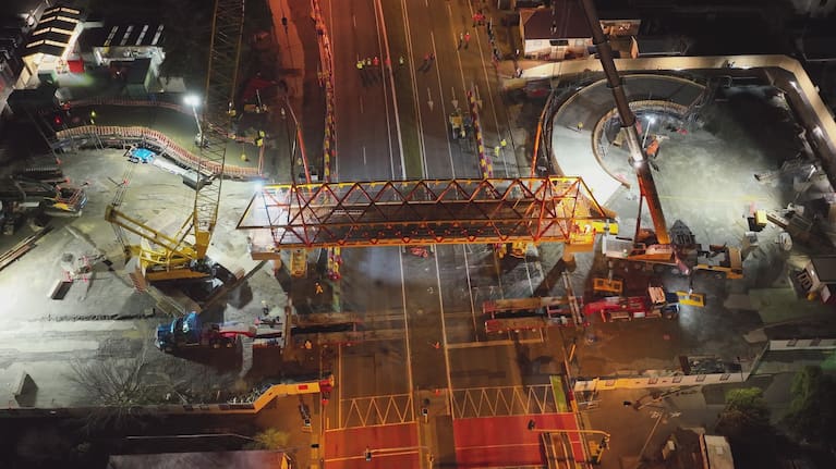 A new cycling and pedestrian bridge has been successfully lifted into place over State Highway 76/Brougham Street in Christchurch.