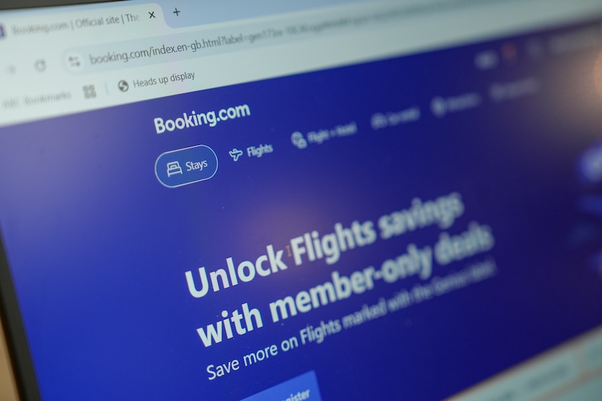 Close up of the booking.com website.