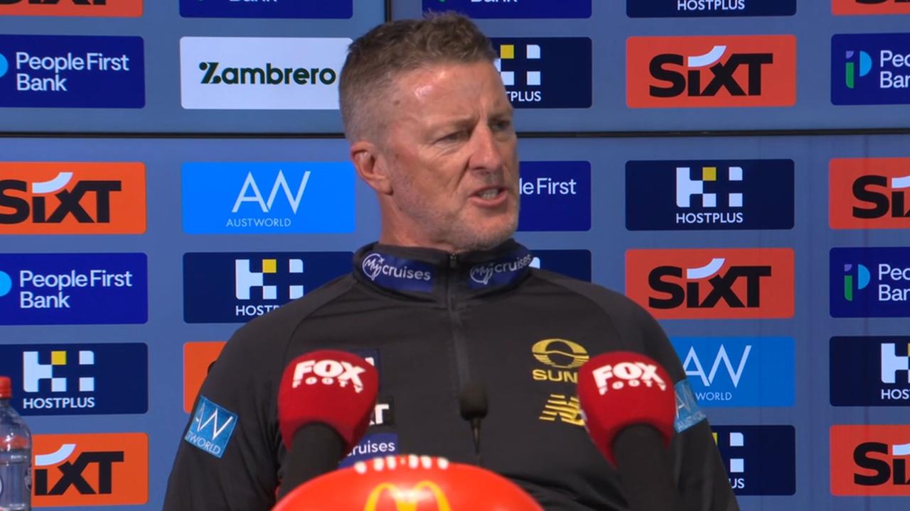 AFL news 2026: Damien Hardwick press conference video after Gold Coast Suns loss to Fremantle Dockers, reveals new ladder aim for club
