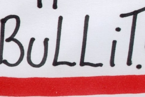 'Bullit' written in black texta with a thick red line underneath it.