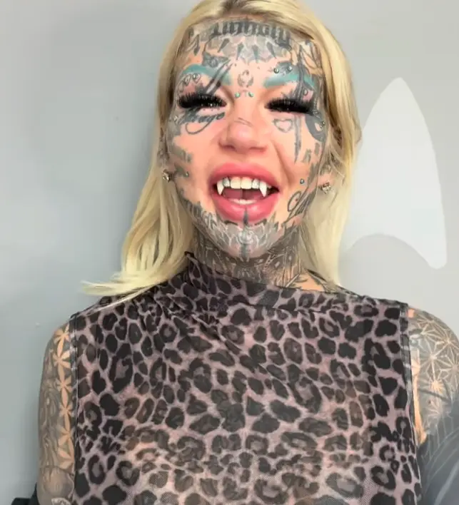 Amber Luke has much of her body tattooed and has been undergoing body modifications as well (Instagram/@amberluke666)