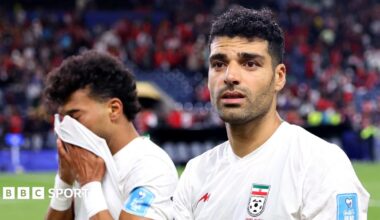 Ramin Rezaeian and Mehdi Taremi of Iran deflated after draw with Egypt at 2026 World Cup