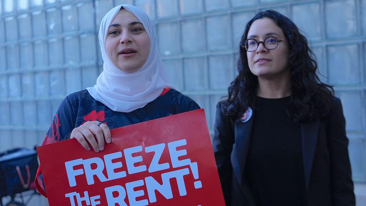 Aber Kawas and Claire Valdez attending a rent freeze demonstration in New York City