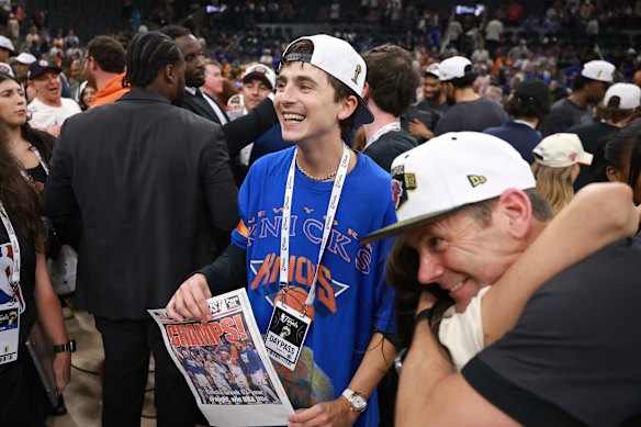 Actor Timothee Chalamet was an excited face in the crowd as the Knicks clinched game five.