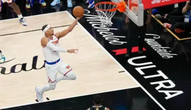 New York Knicks guard Josh Hart makes a layup against the San Antonio Spurs during Game 1 of the NBA Finals.