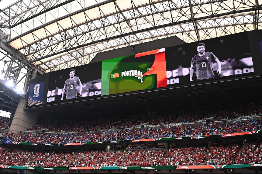 Diogo Jota shown on big screen