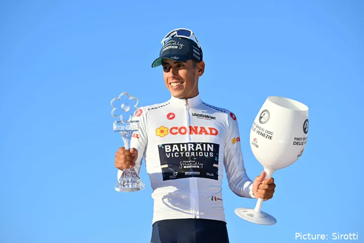 Afonso Eulalio on the final podium of the 2026 Giro d'Italia in Rome
