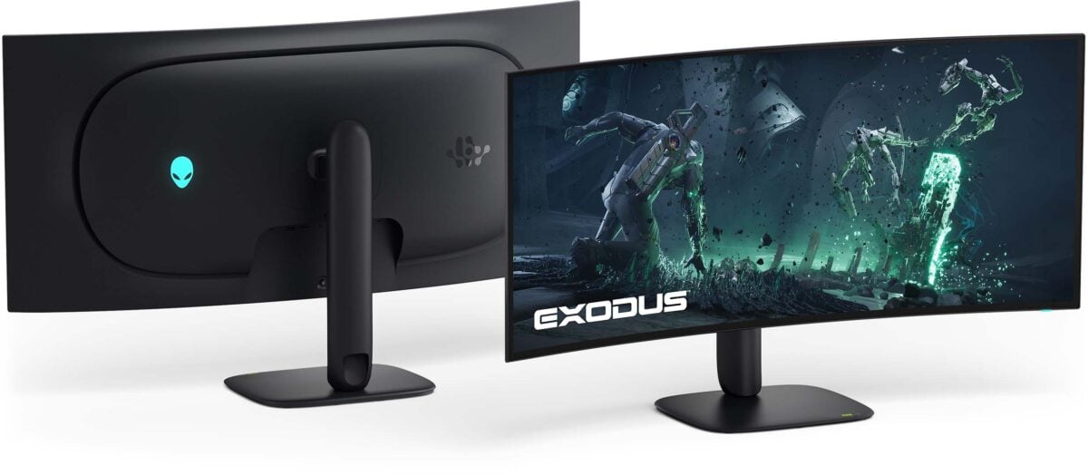 The rear (left) and front (right) of the Alienware AW3926QW.
