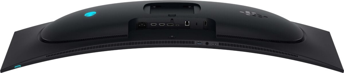 The underside of the Alienware AW3926QW, showcasing its ports.