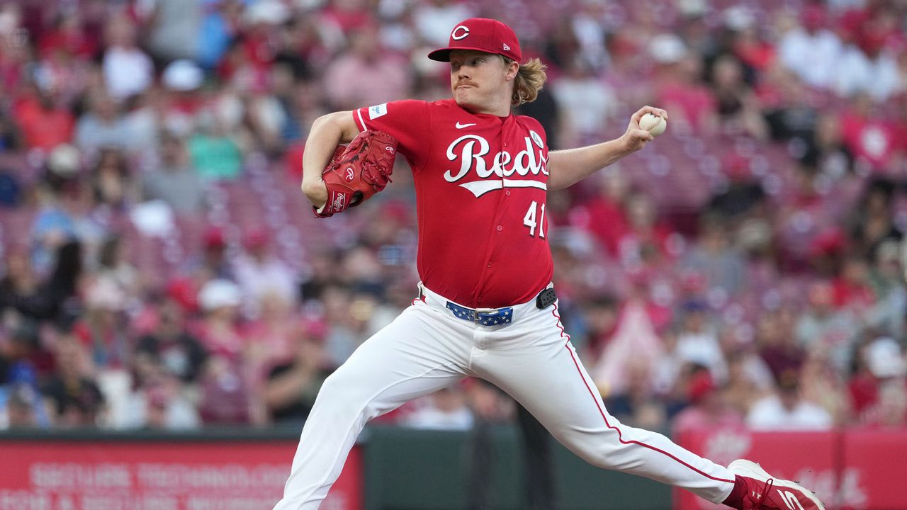 Cincinnati Reds pitcher Andrew Abbott delivers during the third inning of a baseball game against the Kansas City Royals, Tuesday, June 2, 2026, in Cincinnati. (AP Photo/Kareem Elgazzar)