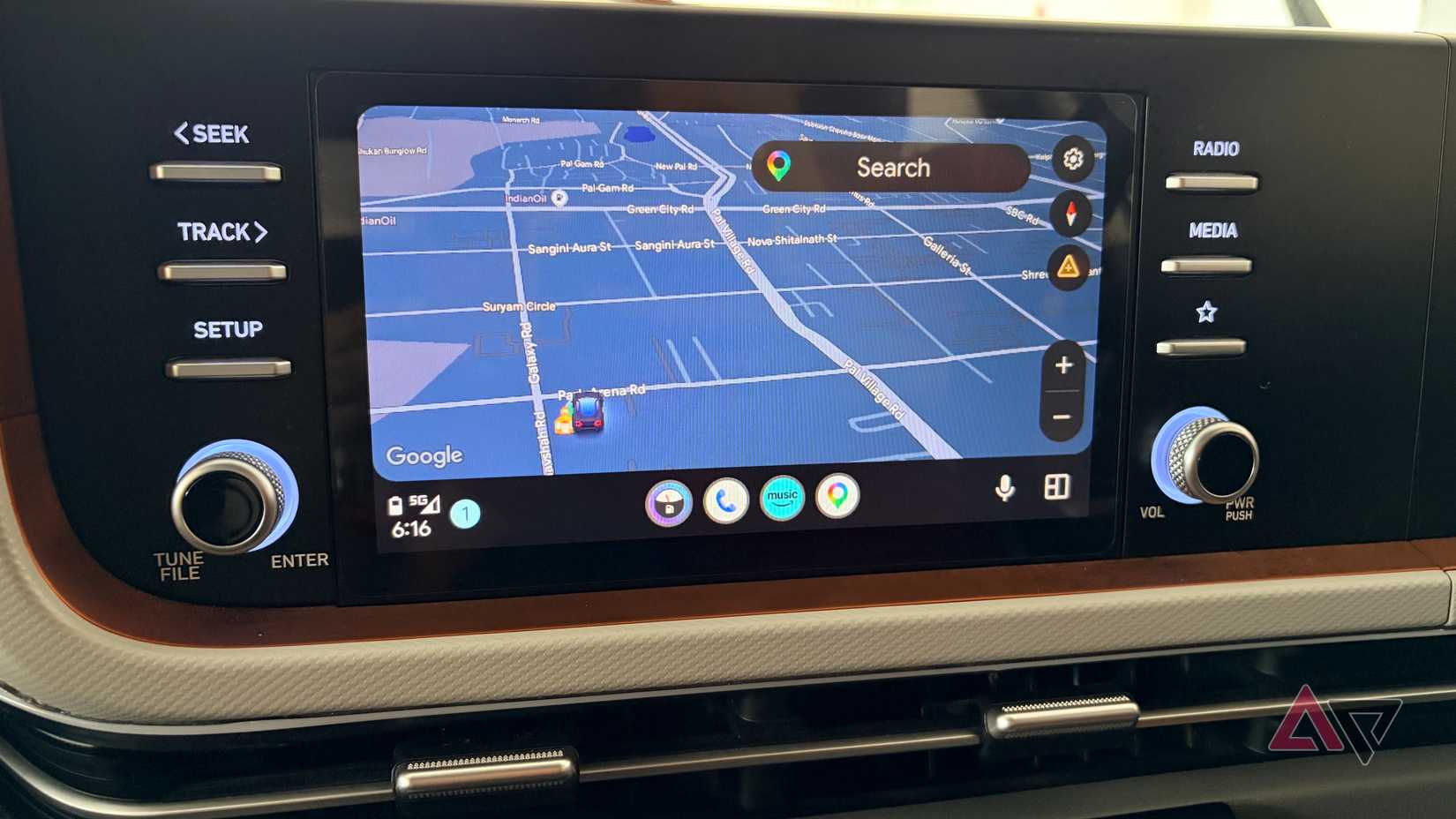 A screenshot showing Google Maps in navigation on Android Auto