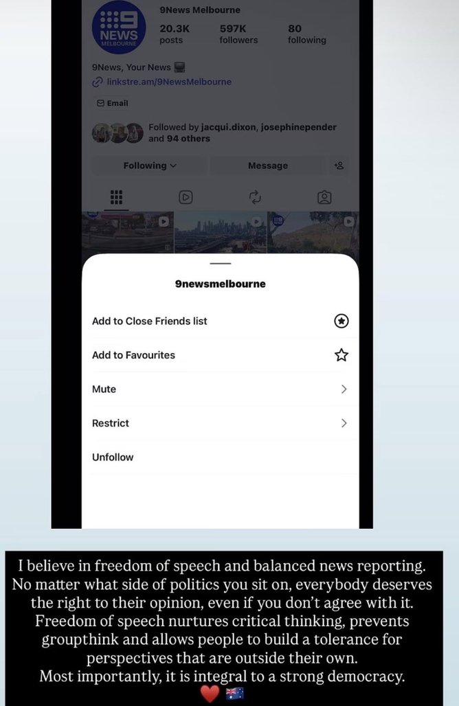 Bec Judd has hit out at her former employer Channel 9 for sacking Karl Stefanovic. The mum of four, podcaster and influencer took the brutal step of unfollowing Nine and the Today Show on Instagram in the wake of the network’s decision to part ways immediately with the long-time host over his controversial podcast show. “I believe in freedom of speech and balanced news reporting,’’ Judd wrote. “No matter what side of politics you sit on, everybody deserves the right to their opinion, even if you don’t agree with it. Picture: Unknown