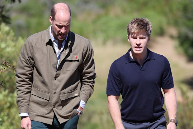 Prince William, Prince of Wales talks to Robert Irwin during his visit at Signal Hill on November 05, 2024 in Cape Town, South Africa. During his visit, The Prince of Wales will attend the fourth annual Earthshot Prize Awards and engaged in various environmental initiatives and participated in events held in Cape Town as part of 'Earthshot Week'.