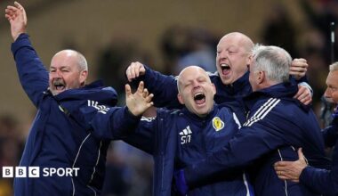 Steve Clarke and backroom staff celebrate