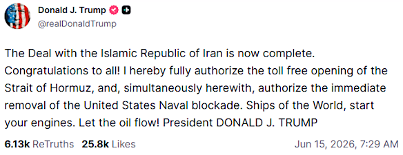 Trump’s statement on Truth Social.