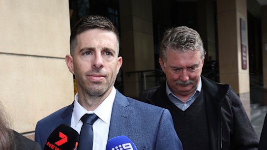 Former AFL umpire Michael Pell outside the Melbourne Magistrates Court in September.