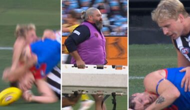 ‘Moving arms and legs to make sure’: Serious injury fears as ex-Pie hospitalised after scary tackle