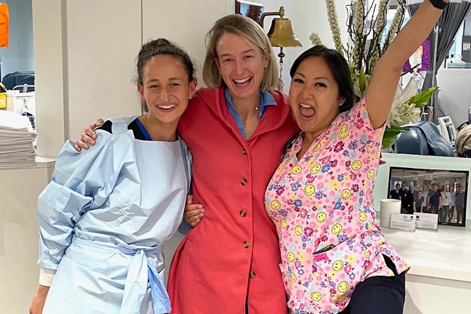 Adrienne celebrates her final chemotheraphy session.