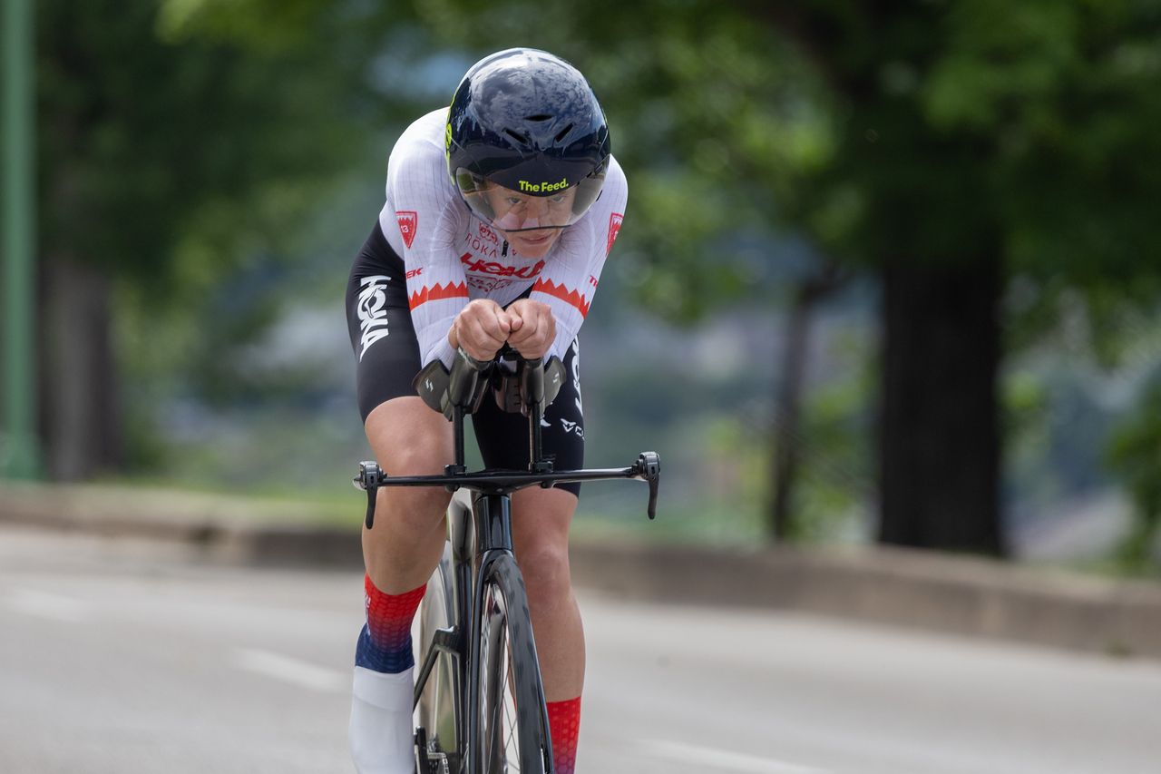 Taylor Knibb racing the US Pro Time trial in Charleston, WVA