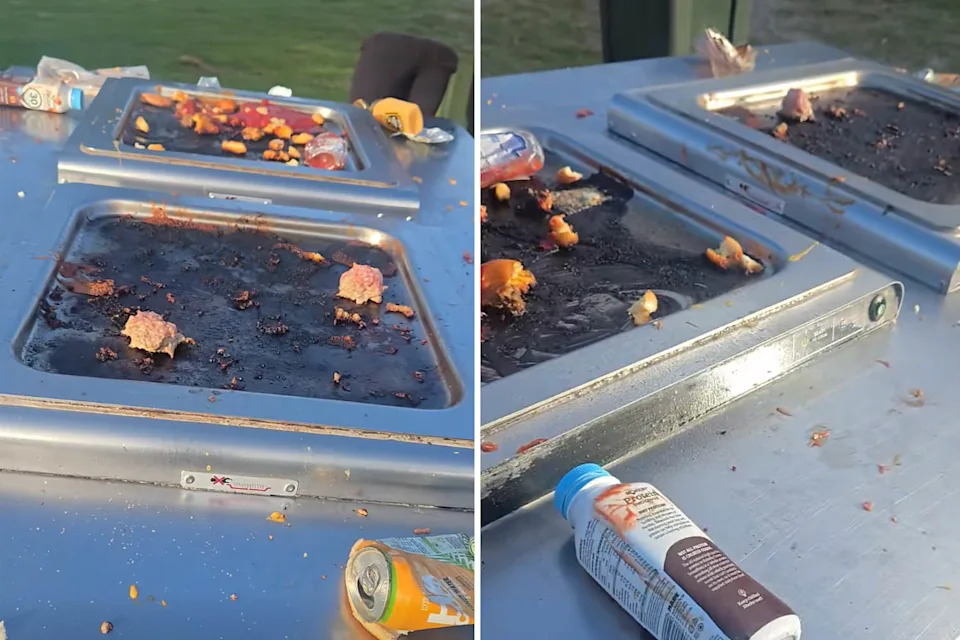 Two images showing dirty barbecues at Bronte Beach.