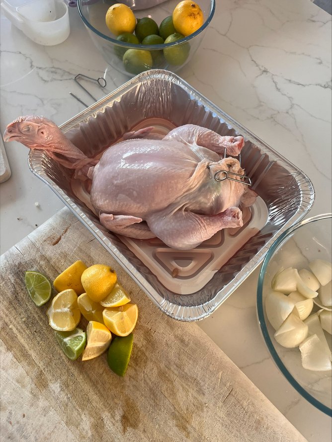 Mr Downey shared a photo showing the raw chicken with its head still attached. 