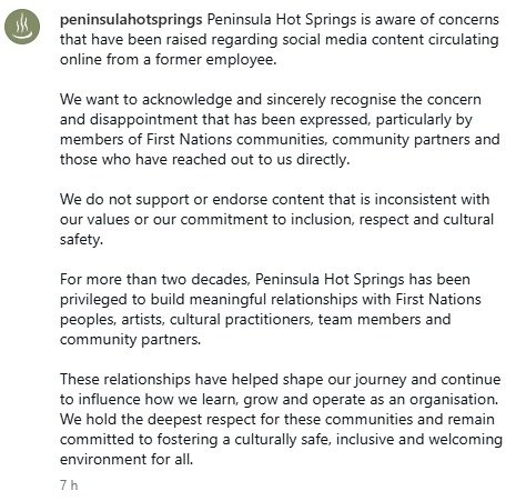 Peninsula Hot Springs issued a statement referring to their ‘former’ employee. 