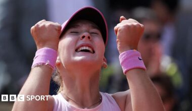 Mirra Andreeva celebrates winning the French Open women's title