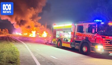 Multiple vehicles destroyed, several drivers injured after trucks crash into rest stop on Hume Highway, NSW