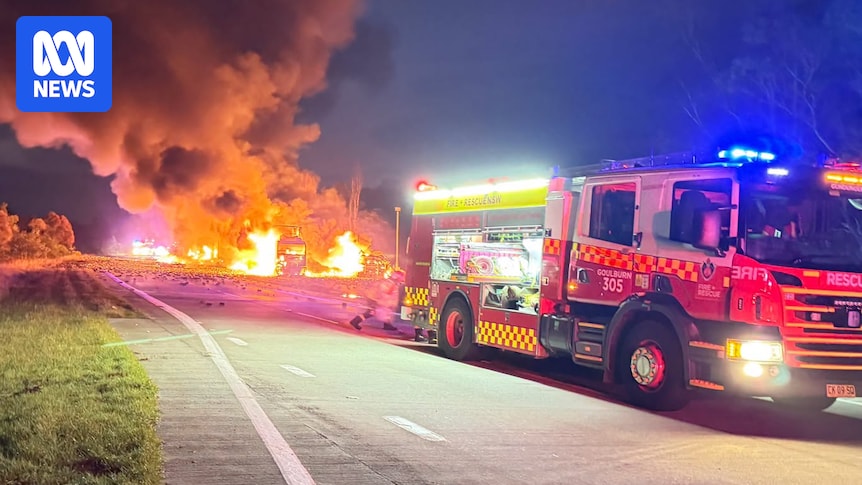 Multiple vehicles destroyed, several drivers injured after trucks crash into rest stop on Hume Highway, NSW