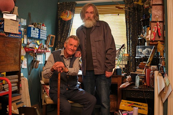 Pearce Quigley (right) as Michael Sleep and Michael Palin as his father, Brian, in Small Prophets. 