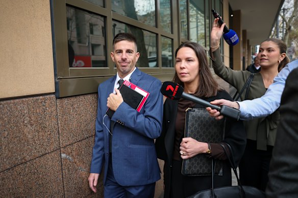 Former AFL umpire Michael Pell leaving Melbourne Magistrates’ Court on Wednesday morning.