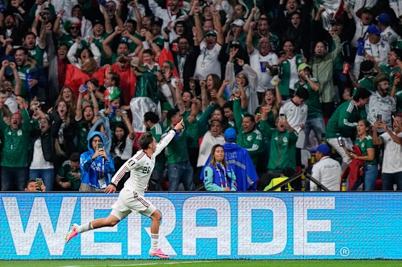 Mexico’s Mateo Chavez celebrates after scoring his team’s first goal against Czechia. 