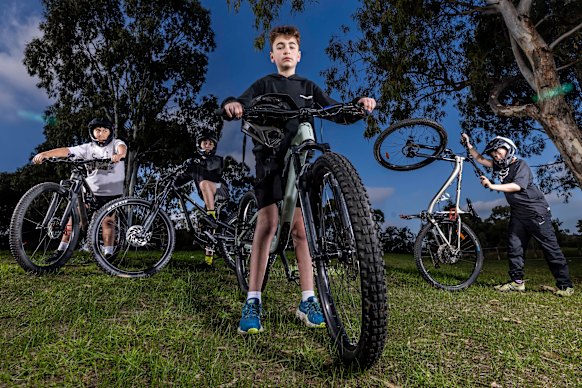 Mountain bike rider Nathan Gyorki (front) and friends (from left) Alon, Harry and Louis.