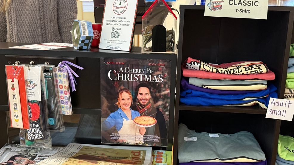 Novel Bay Booksellers is one of more than a dozen businesses featured in the holiday film "A Cherry Pie Christmas." The film's popularity is drawing visitors to the Door County businesses. (WLUK)