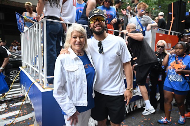 Martha Stewart and Jalen Brunson are seen at the New York Knicks ticker-tape parade