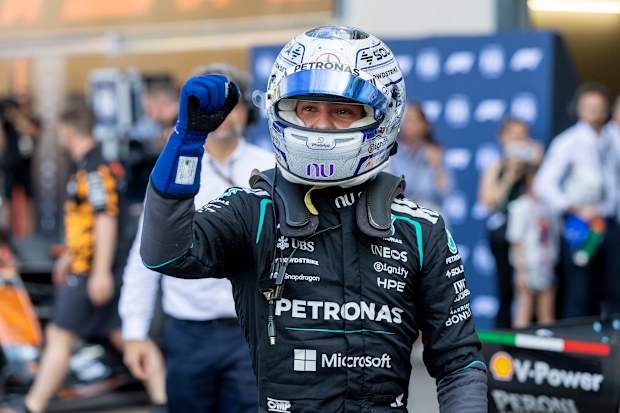 Kimi Antonelli of Mercedes celebrates another poll.