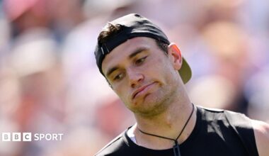 Jack Draper reacts during a match at Eastbourne