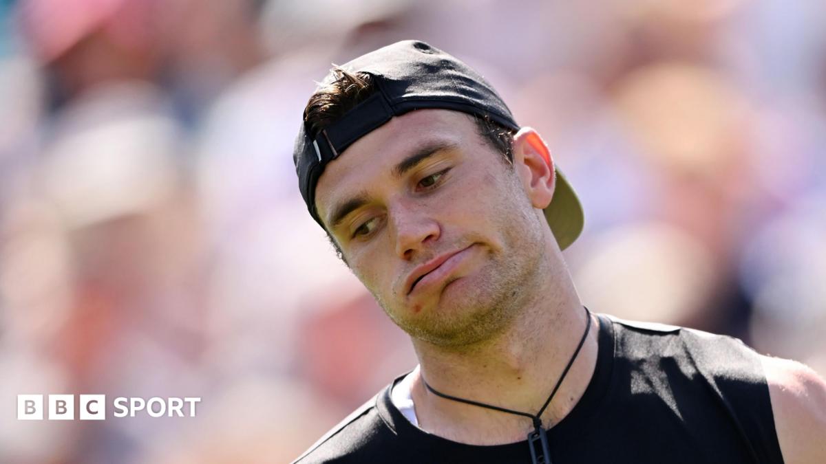 Jack Draper reacts during a match at Eastbourne