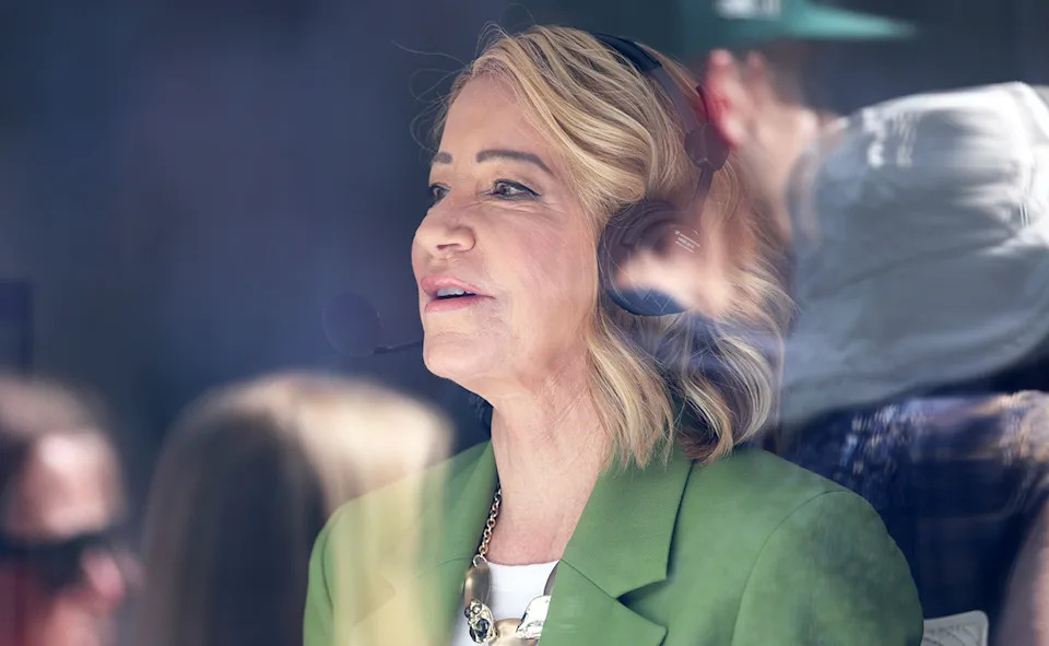 Chris Evert, pictured here in the commentary box at Wimbledon in 2024.